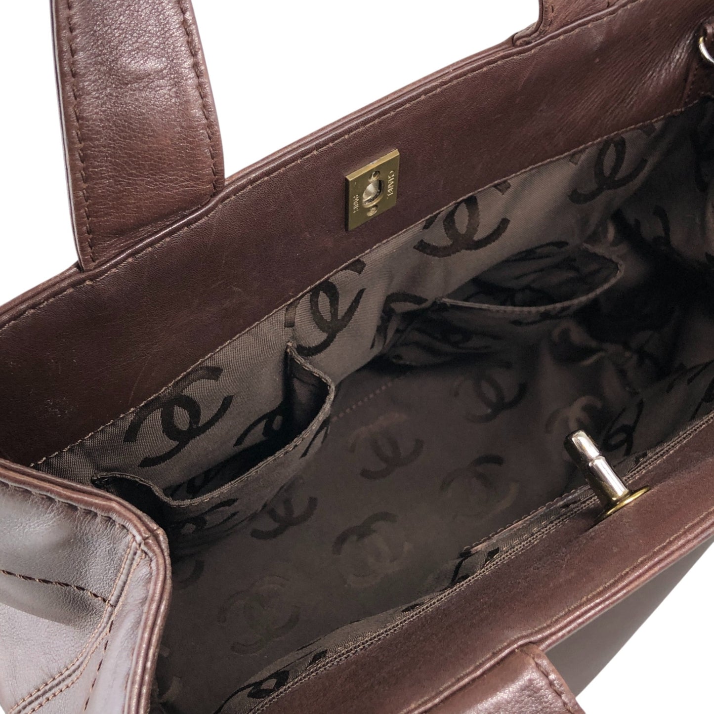 CHANEL Coco Mark Turn Lock Two-way Handbag Shoulder bag Brown Vintage kkmbzd