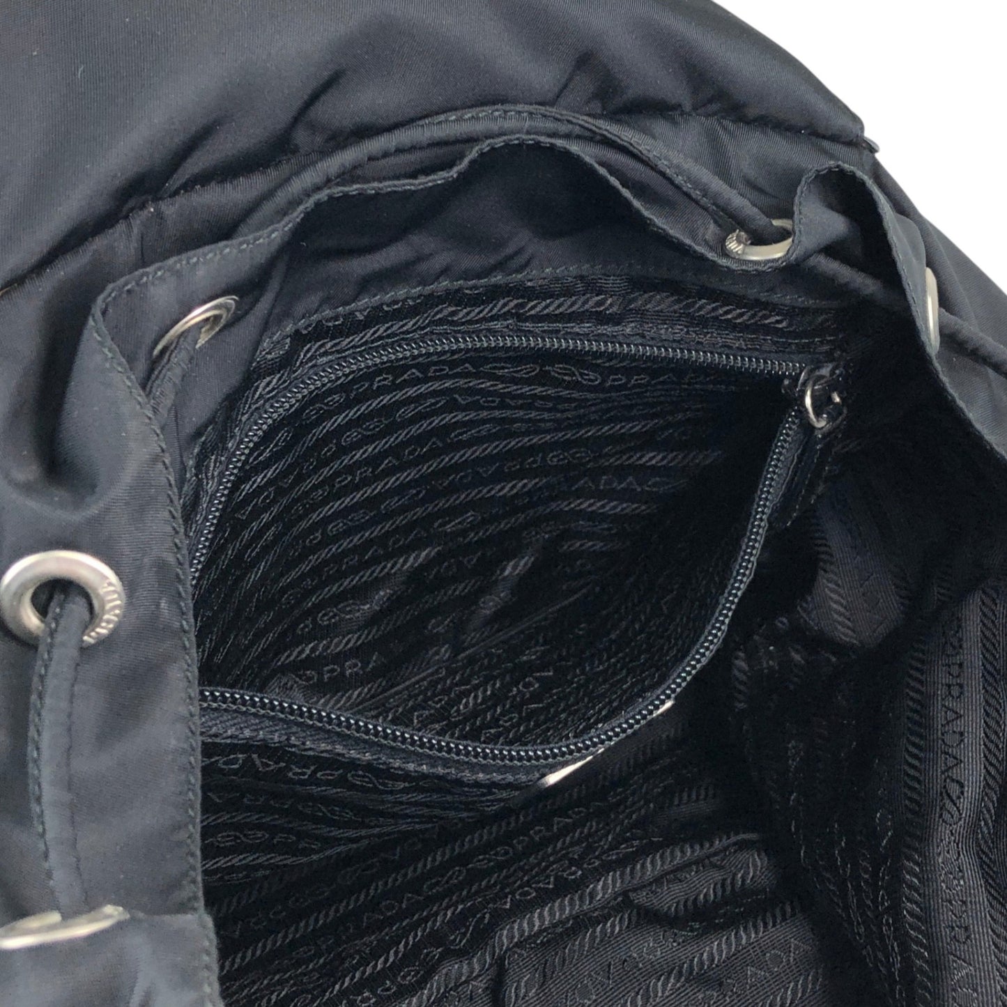 PRADA Tessuto Triangle Logo Double Pocket Backpack Black Vintage scciib