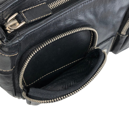 PRADA Triangle Logo Double Pocket Shoulder bag Black Vintage 5hm2yf