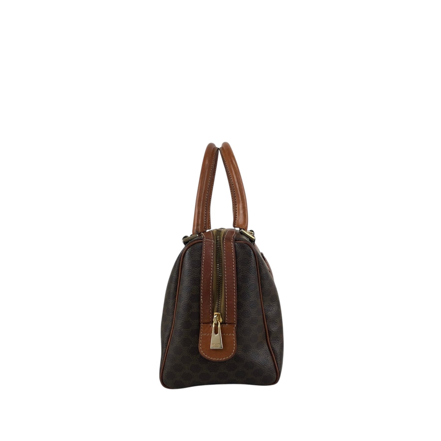 CELINE Macadam Blason Small Boston bag Handbag Brown Vintage 3wak2v