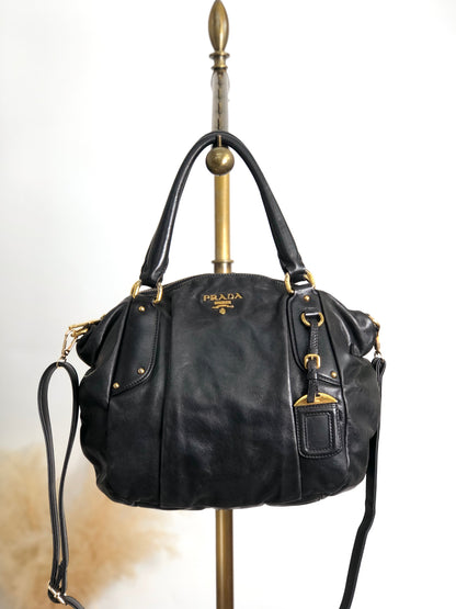 PRADA Logo Two-way Handbag Shoulder bag Black Vintage ashbj6