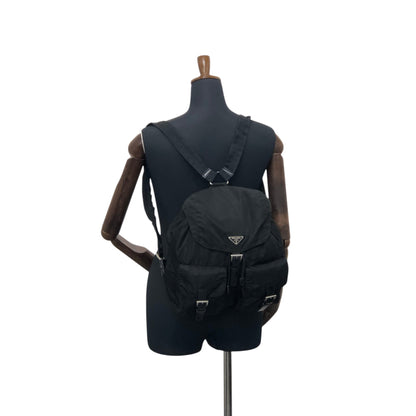 PRADA Tessuto Triangle Logo Double Pocket Backpack Black Vintage mehbr8