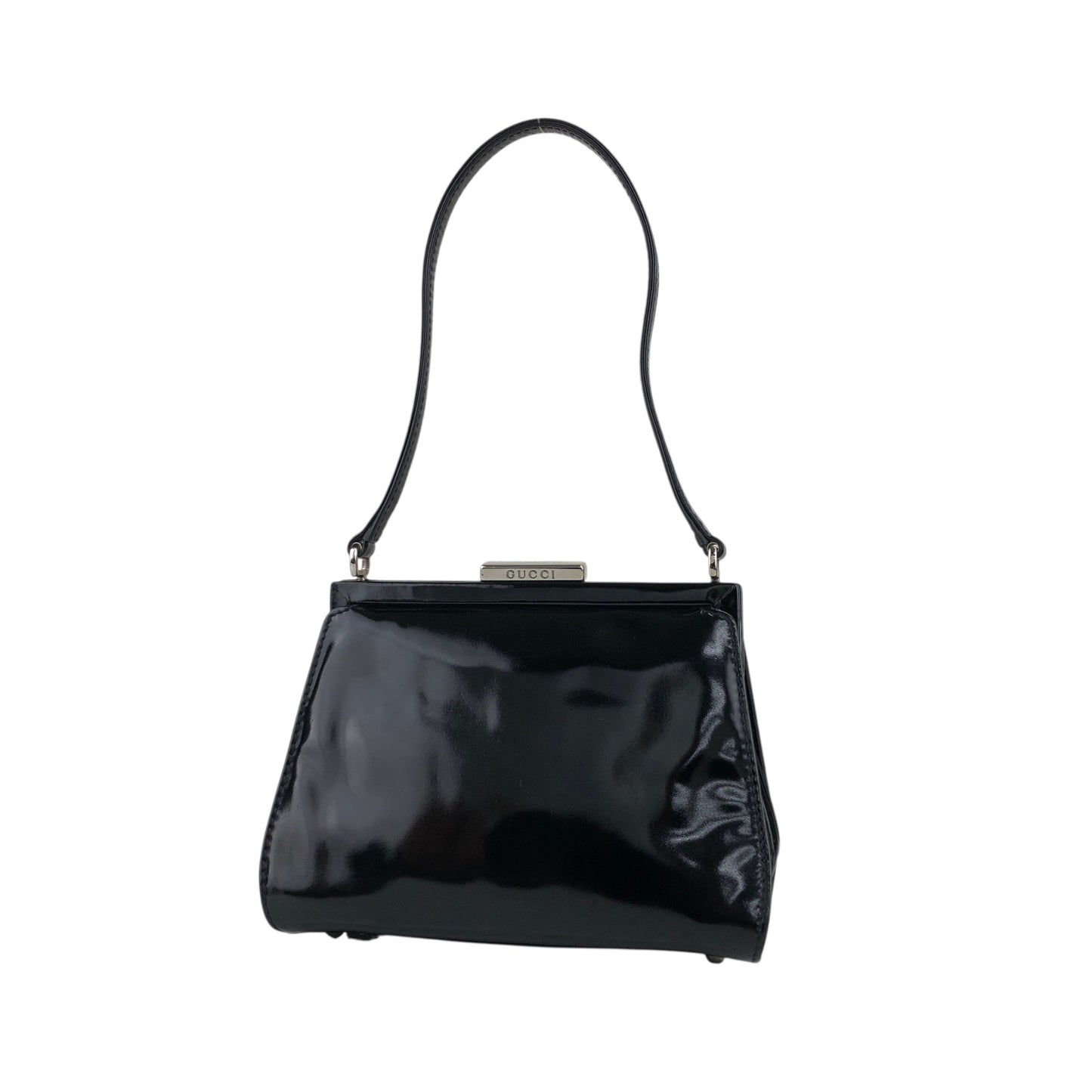 GUCCI Metal Clasp Handbag Black Vintage izypkv