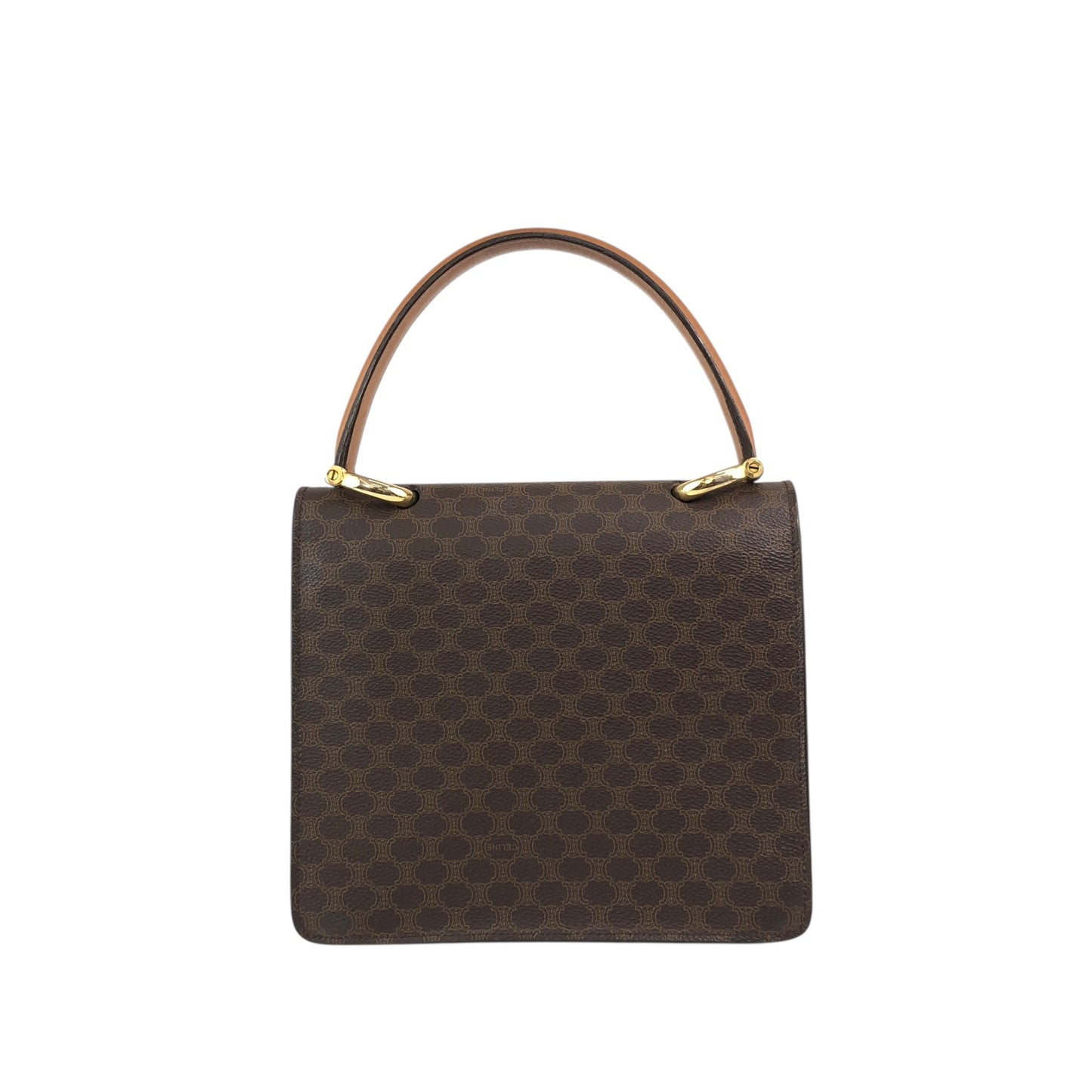 CELINE Macadam Horseshoe Double Flap Handbag Brown Vintage ypryyk