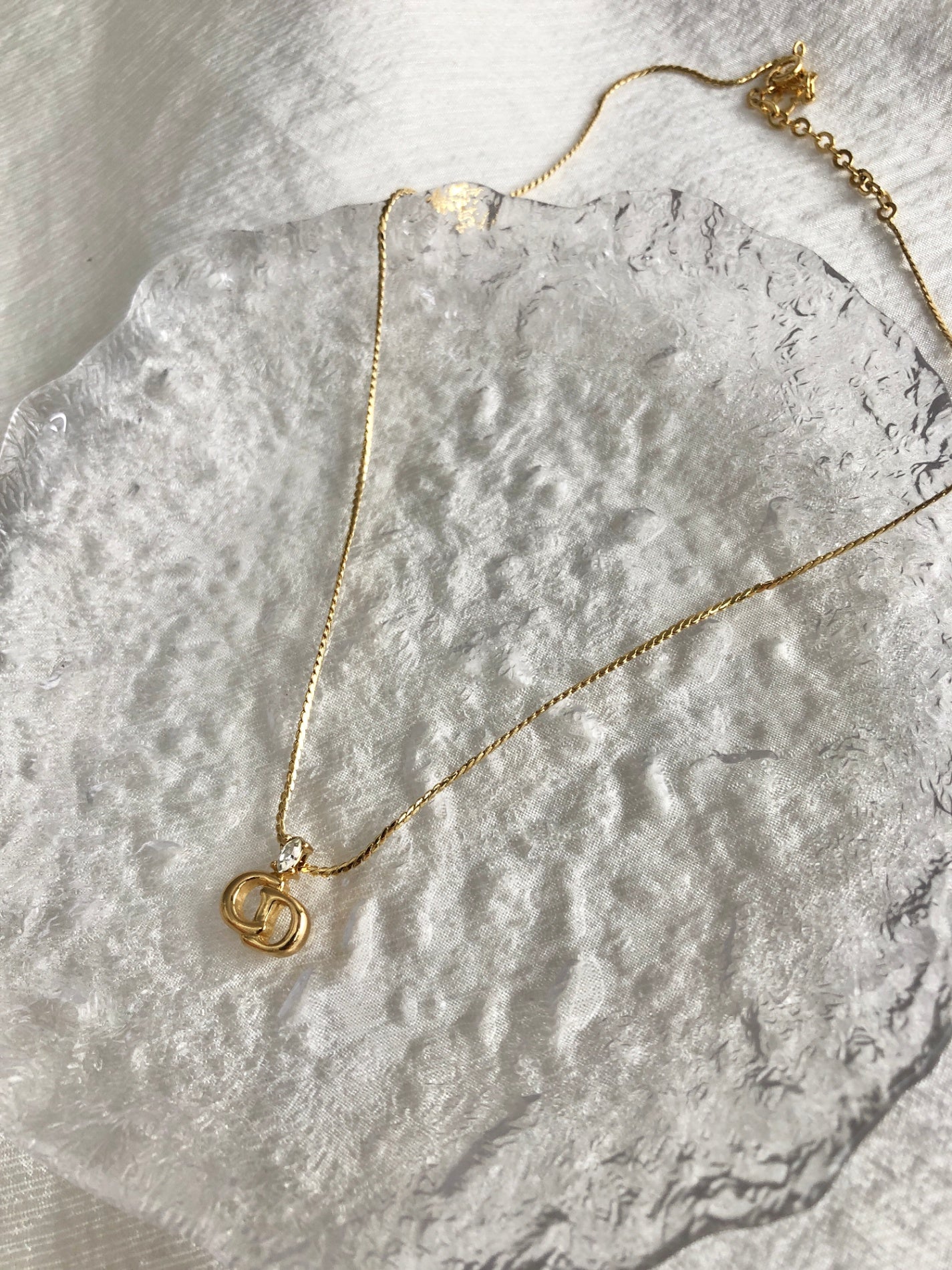 Christian Dior Logo Rhinestone Necklace Gold Vintage a2c73c