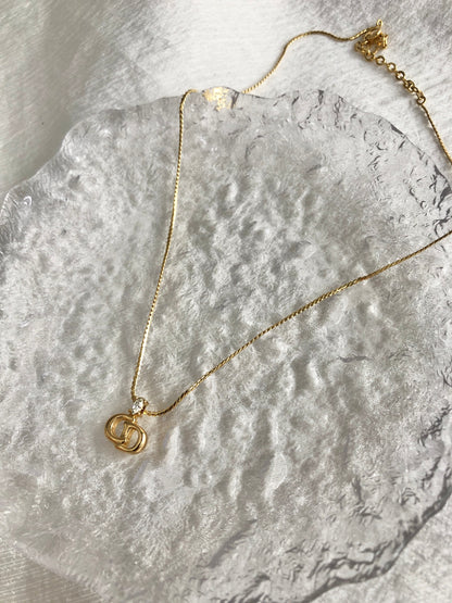 Christian Dior Logo Rhinestone Necklace Gold Vintage a2c73c