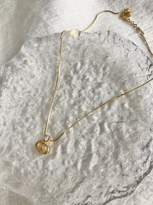 Christian Dior Logo Rhinestone Necklace Gold Vintage a2c73c