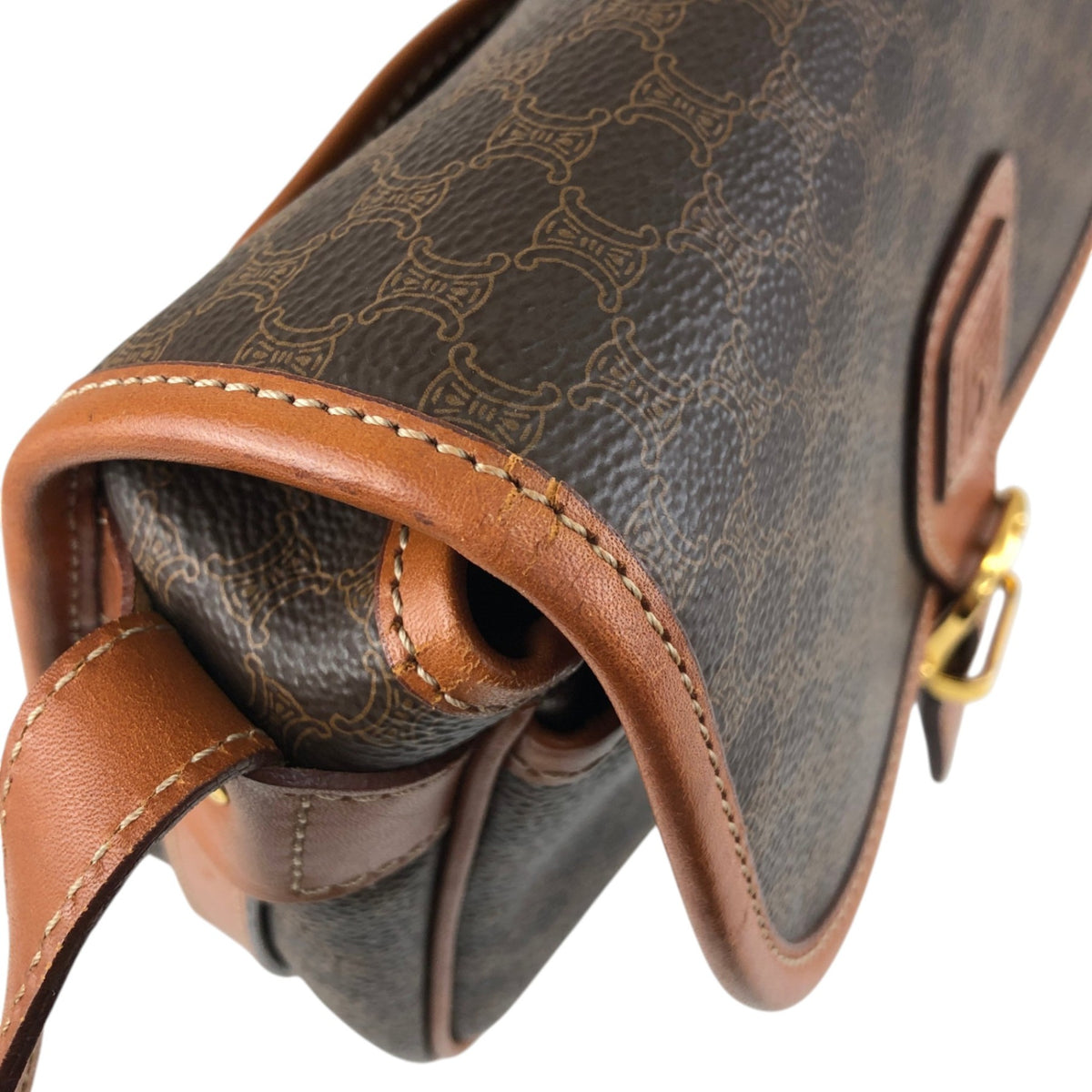 CELINE Macadam Blason Front Buckle Shoulder bag Brown Vintage need42