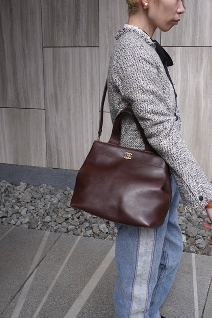 CHANEL Coco Mark Turn Lock Two-way Handbag Shoulder bag Brown Vintage kkmbzd