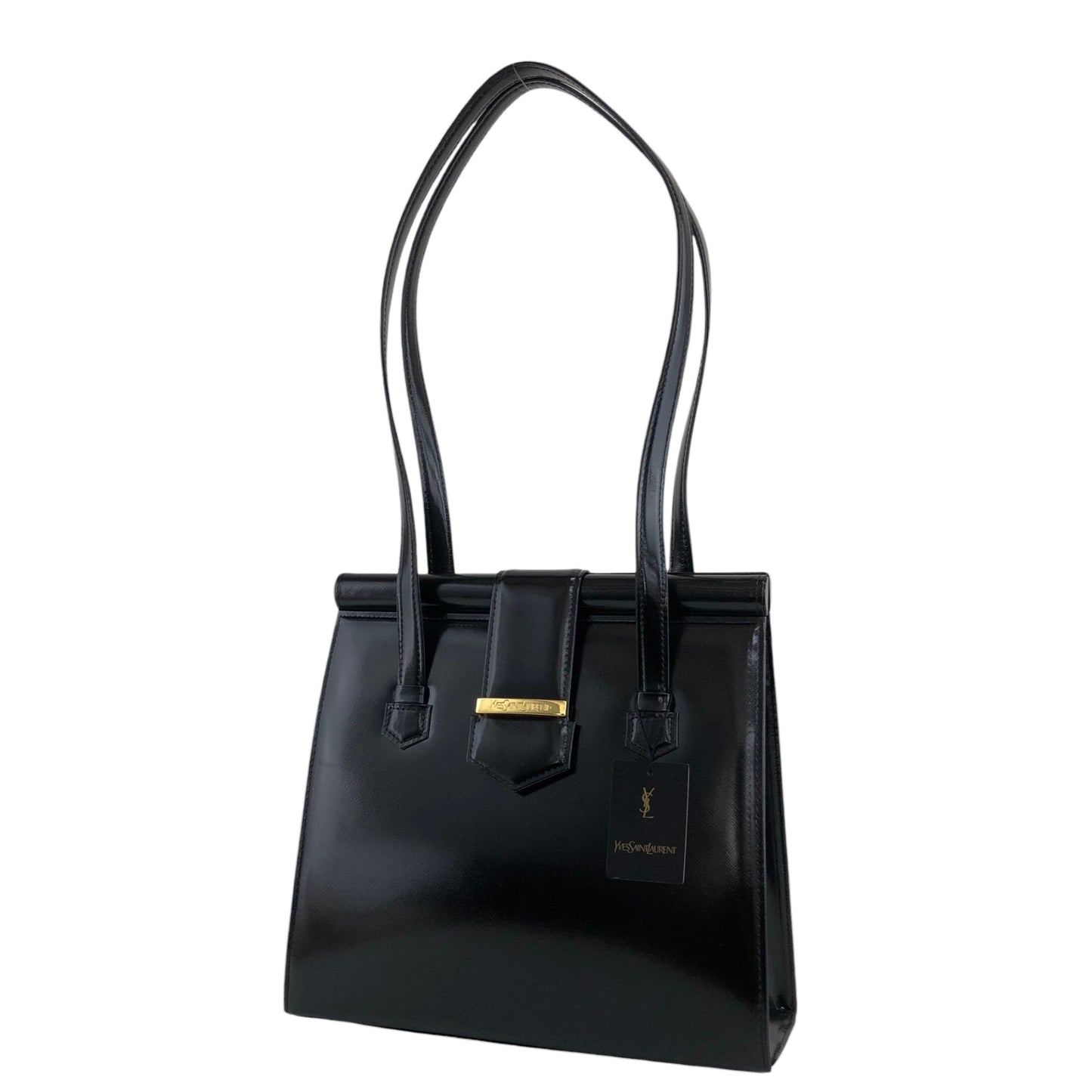 Yves Saint Laurent Logo Handbag Totebag Black Vintage vukaay