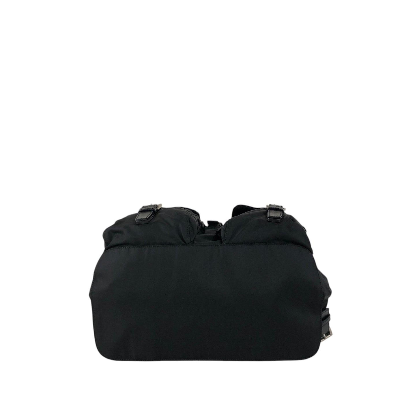 PRADA Tessuto Triangle Logo Front Buckle Double Pocket Backpack Black Vintage mkvbvj