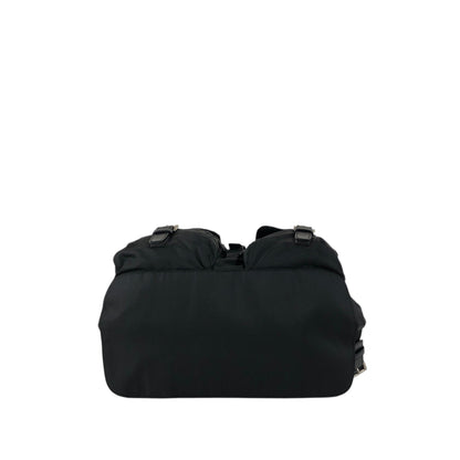 PRADA Tessuto Triangle Logo Front Buckle Double Pocket Backpack Black Vintage mkvbvj