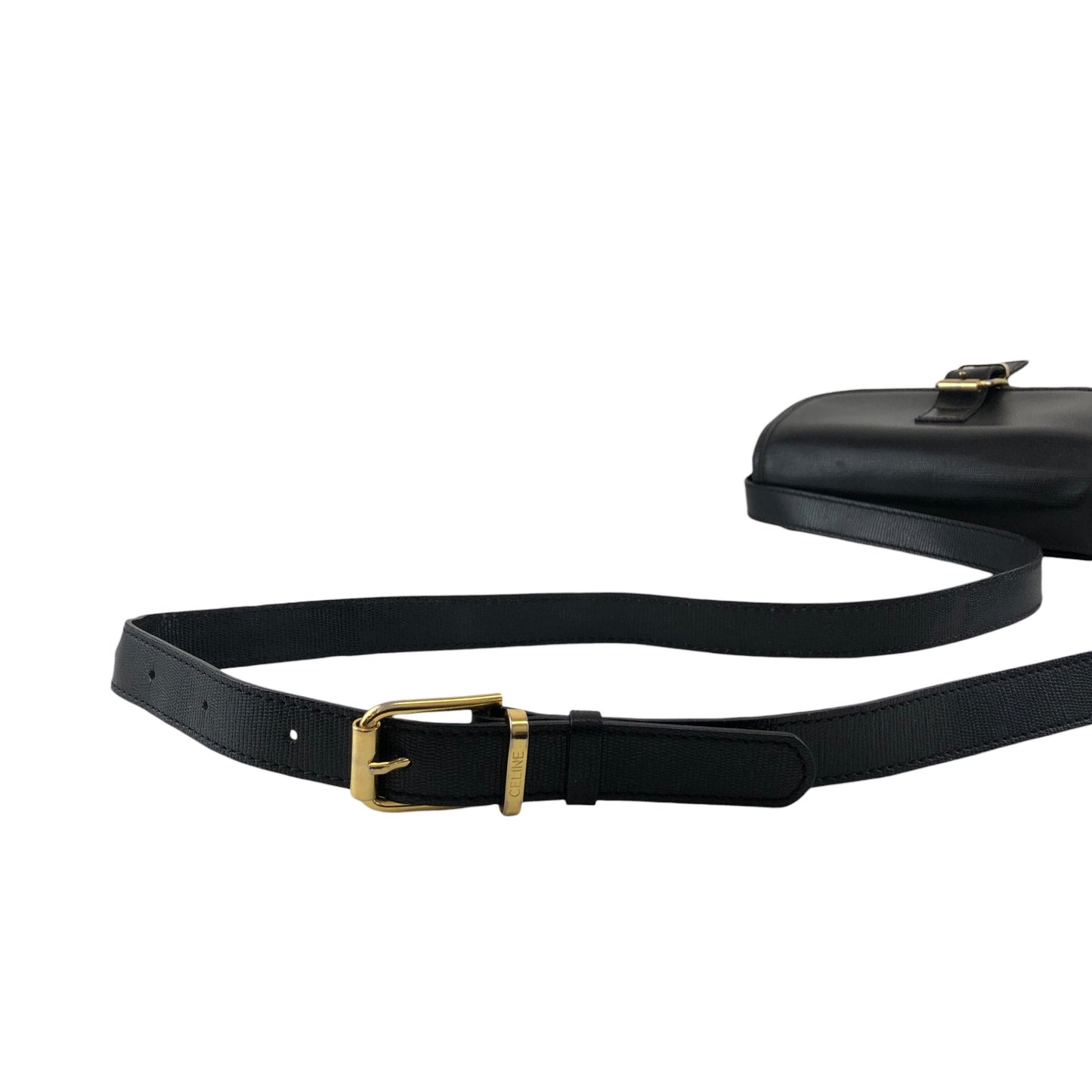 CELINE Front Buckle logo Charm Shoulder bag Black Vintage tpxej8