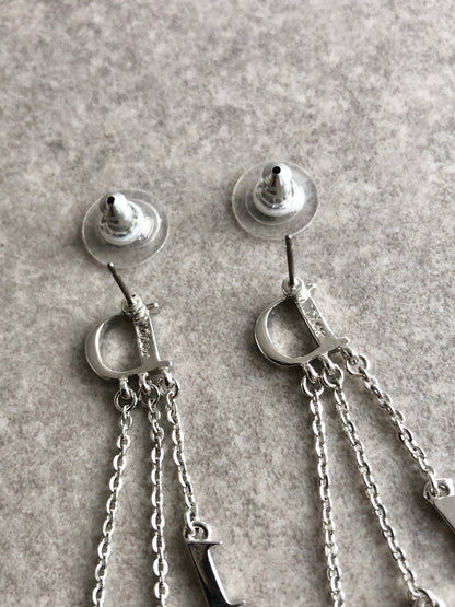 Christian Dior Logo Rhinestone Pierced Silver Vintage y8nugf