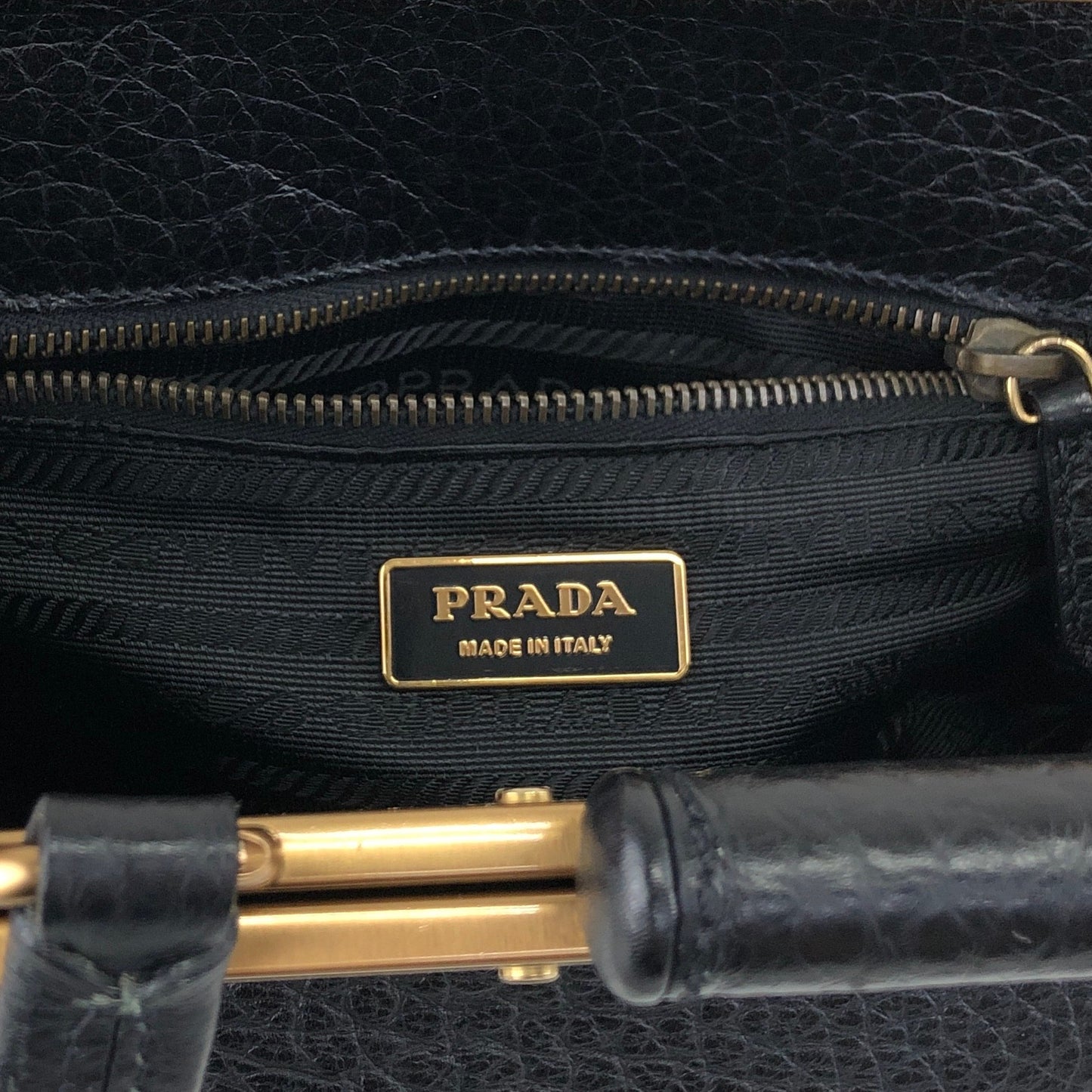 PRADA Triangle Logo Metal Closure Handbag Black Vintage epwvbd
