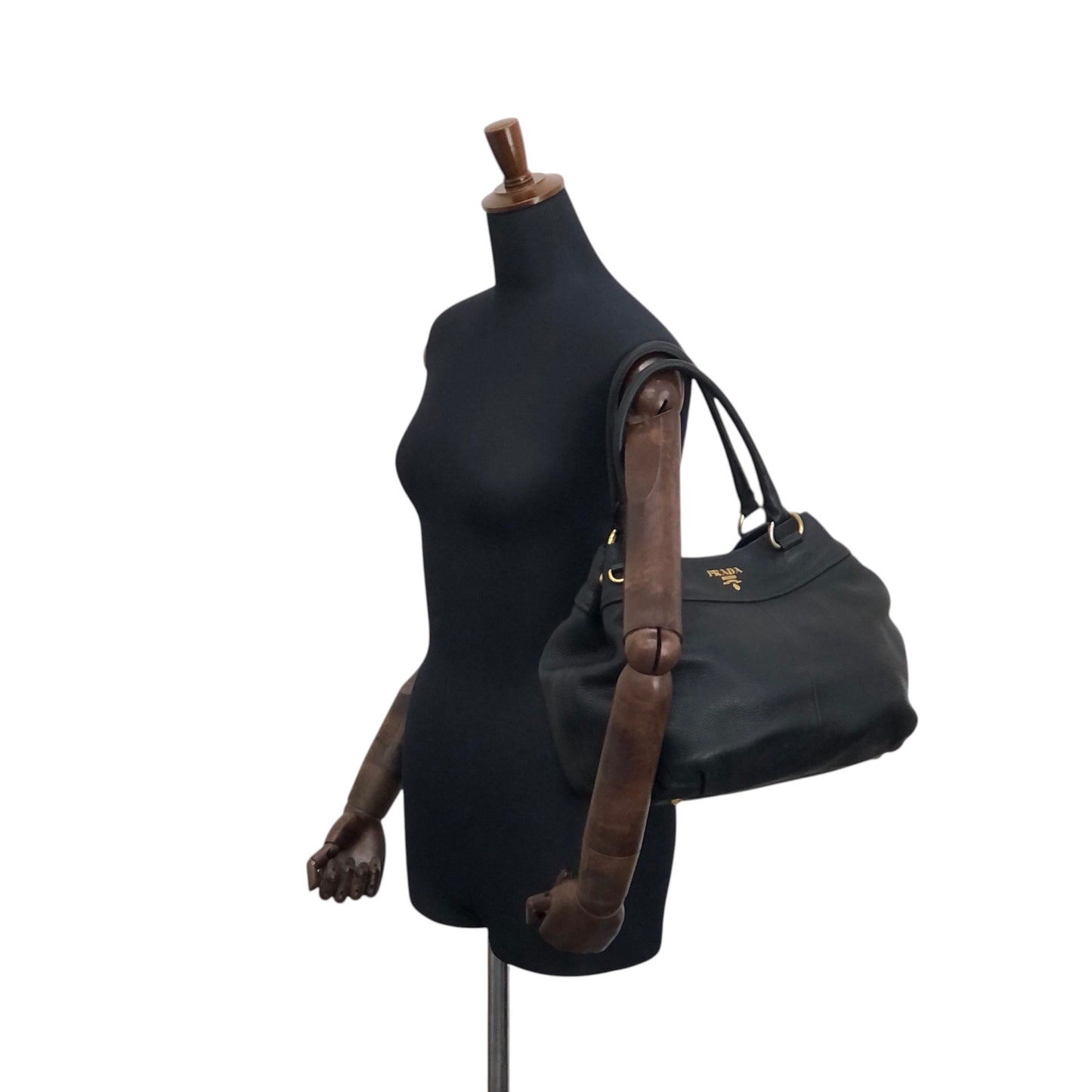 PRADA Logo Handbag Totebag Black Vintage 3ksgpr