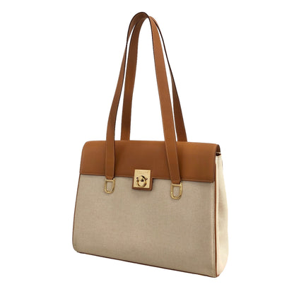 CELINE Gancini Handbag Beige×Brown Vintage hzaany