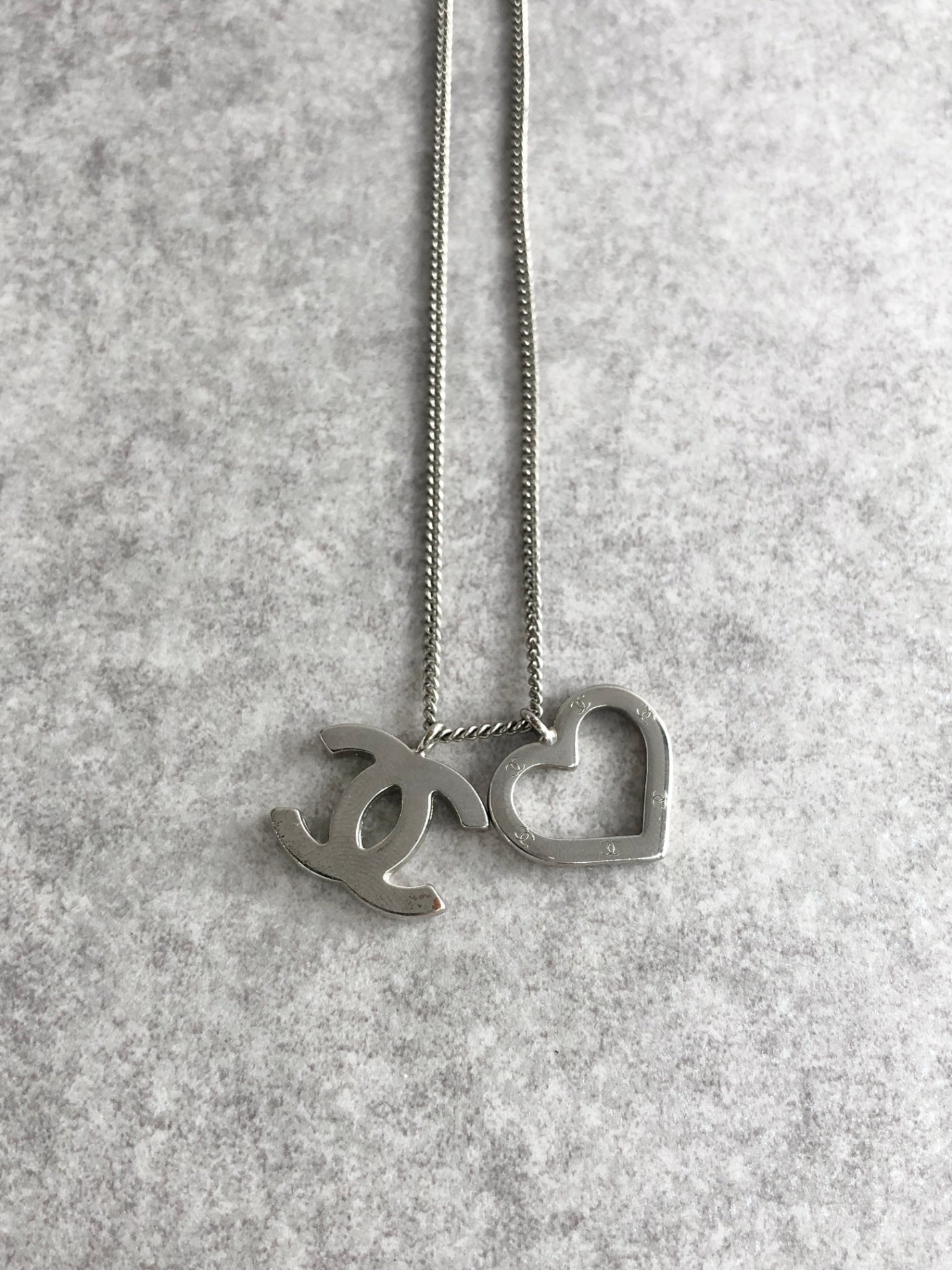CHANEL Coco Mark Heart Necklace Silver Vintage 42pcps