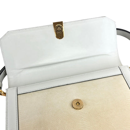 Yves Saint Laurent YSL Logo Lizard Leather Two-way Handbag Shoulder bag Beige Vintage yzf4gb