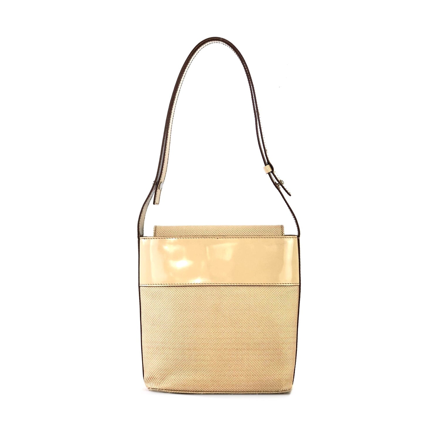 CELINE Plate Logo Nylon Enamel Mini Bag Pochette Shoulder Bag Beige Vintage Old Celine 27b7s8