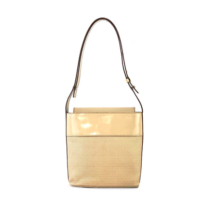 CELINE Plate Logo Nylon Enamel Mini Bag Pochette Shoulder Bag Beige Vintage Old Celine 27b7s8