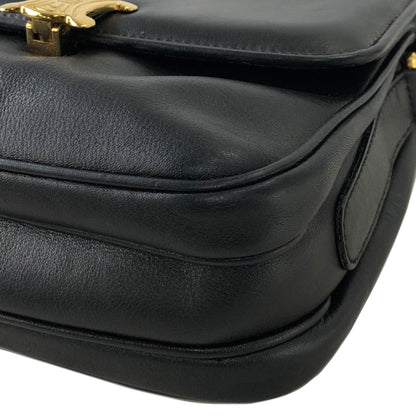CELINE Triomphe Leather Crossbody Shoulder bag Black Vintage hn5feu