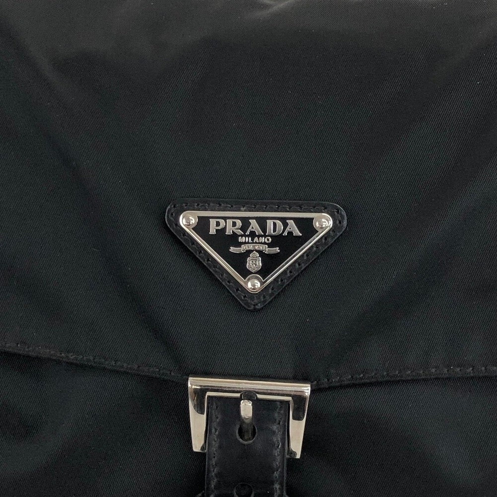 PRADA Triangle Logo Front Buckle Side Pocket  Shoulder bag Black Vintage xwcbv7