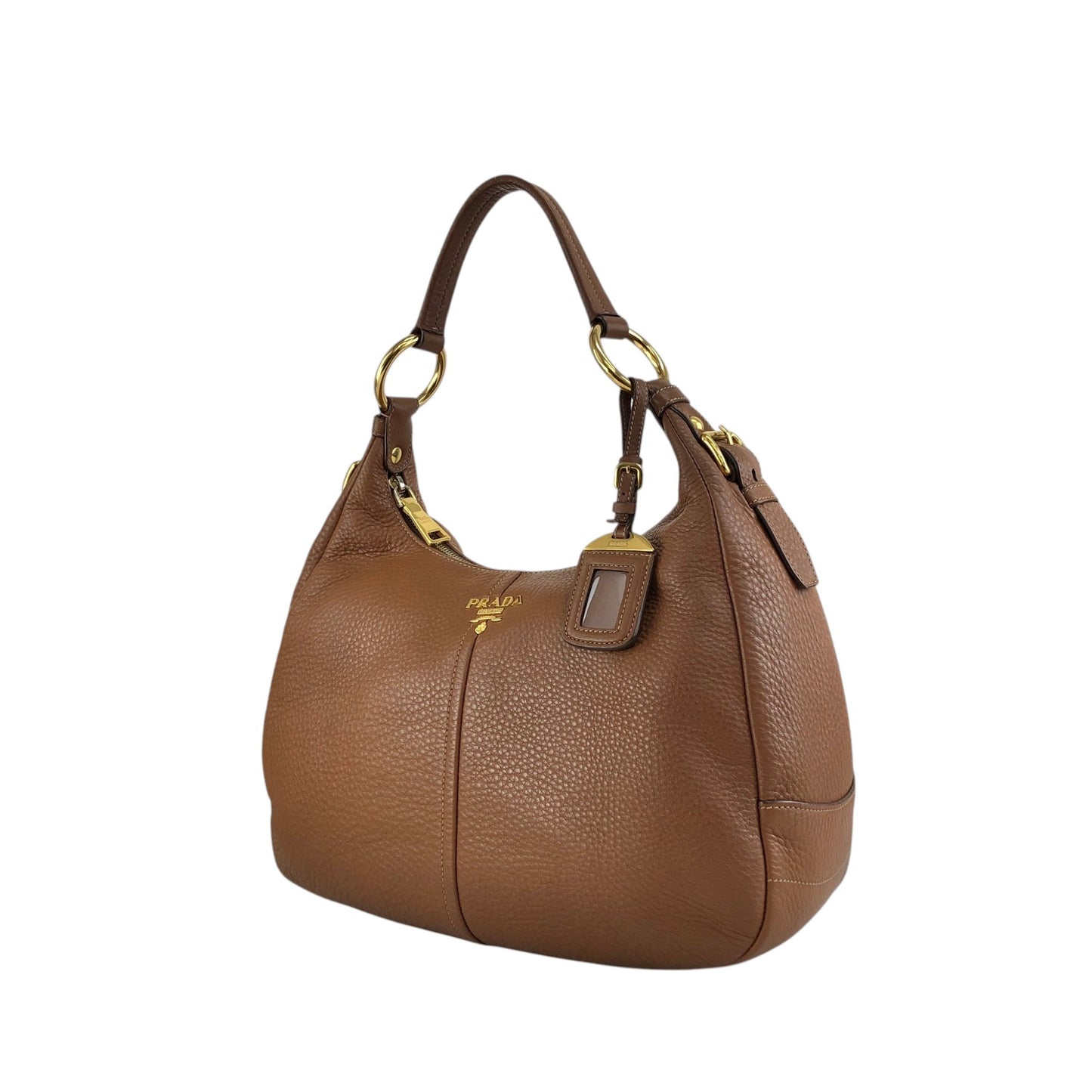 PRADA Logo Shoulder bag Hobobag Brown Vintage vbntex