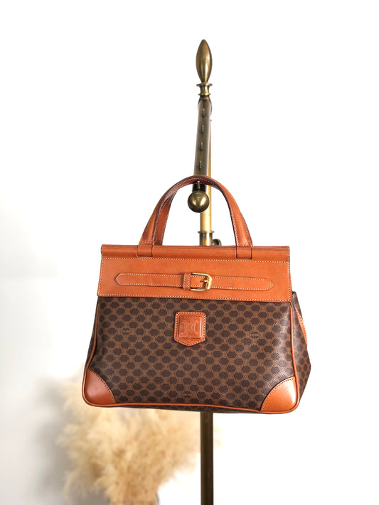 CELINE Macadam Blason Front Buckle Handbag Brown Vintage kaare7