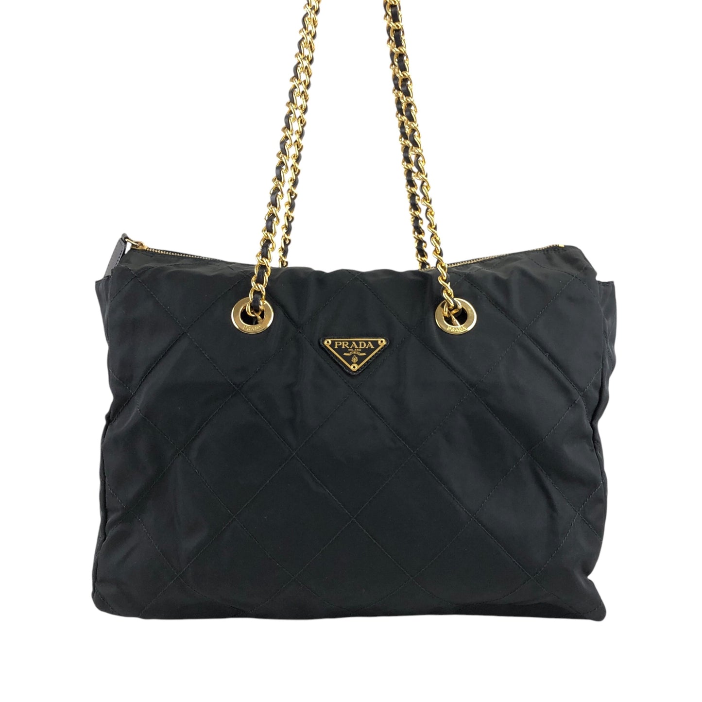 PRADA Triangle Logo Chain Shoulder bag Black Vintage dp2pec