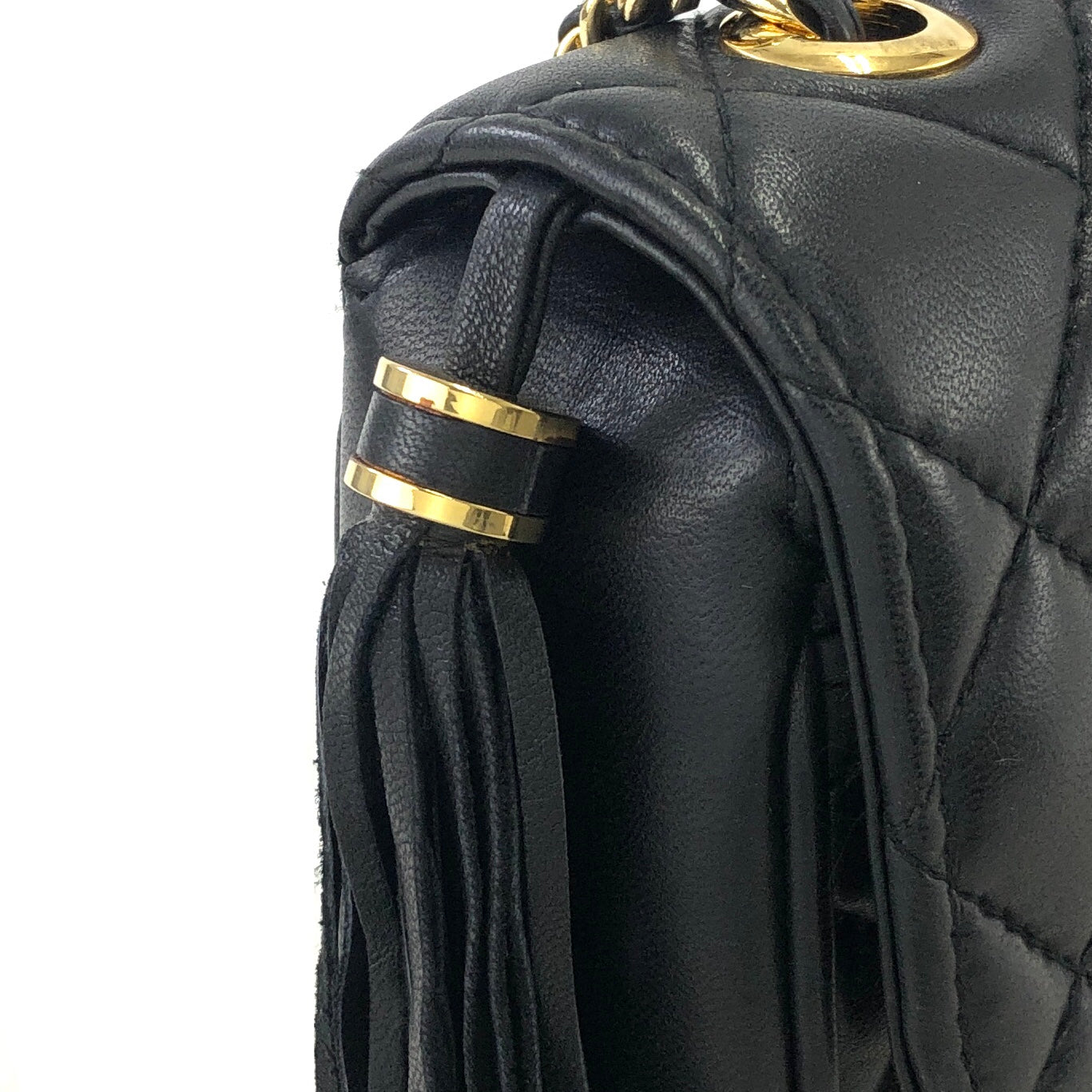 GIVENCHY Logo Motif Tassel Quilted Leather Shoulder bag Black Vintage cygn3n