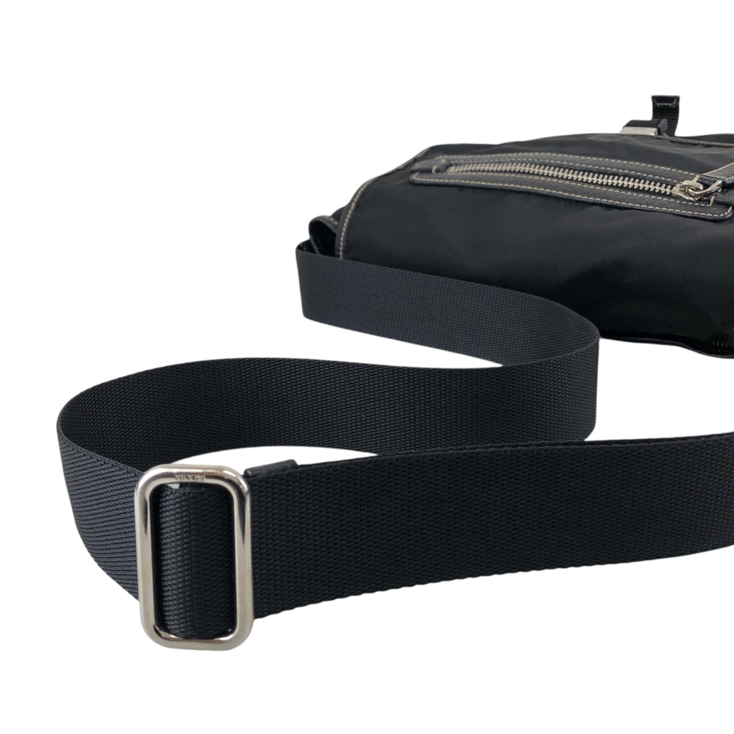 PRADA Tessuto Triangle Logo Front Buckle Shoulder bag Black Vintage bcdpsd