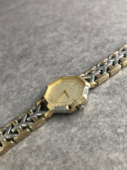 Yves Saint Laurent YSL Logo Quartz Watch Silver×Gold 2200-241762 Vintage r5aupi