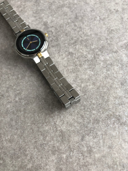 Yves Saint Laurent YSL Logo Quartz Watch Silver×Blue 5421-H13855 Vintage uchgez