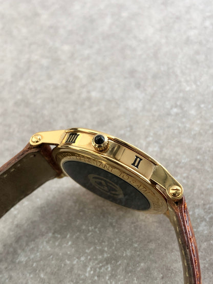 GUCCI Logo Watch Gold×Brown Vintage 4aruag