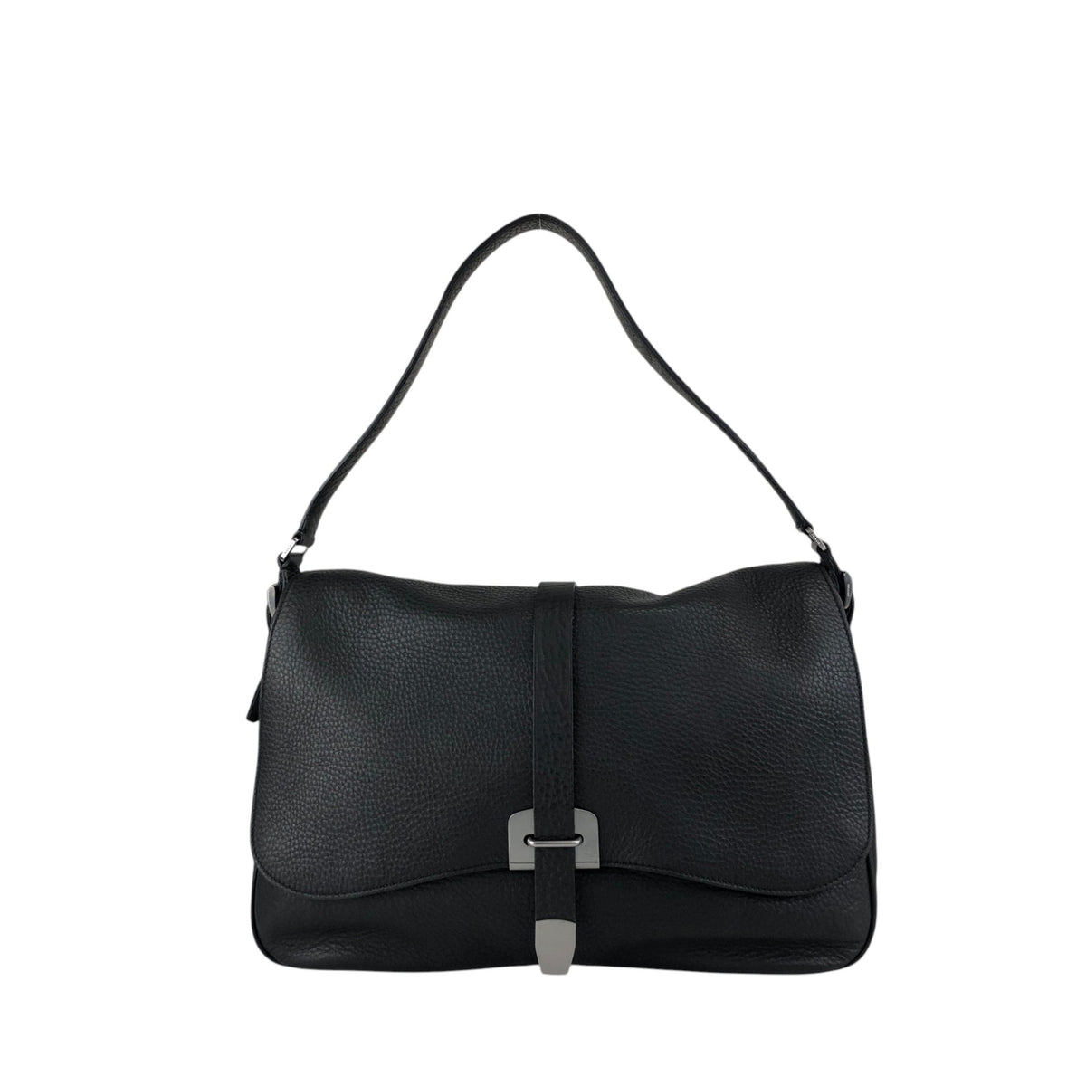 PRADA Logo Embossed Front Buckle Shoulder bag Black Vintage u2jbxr