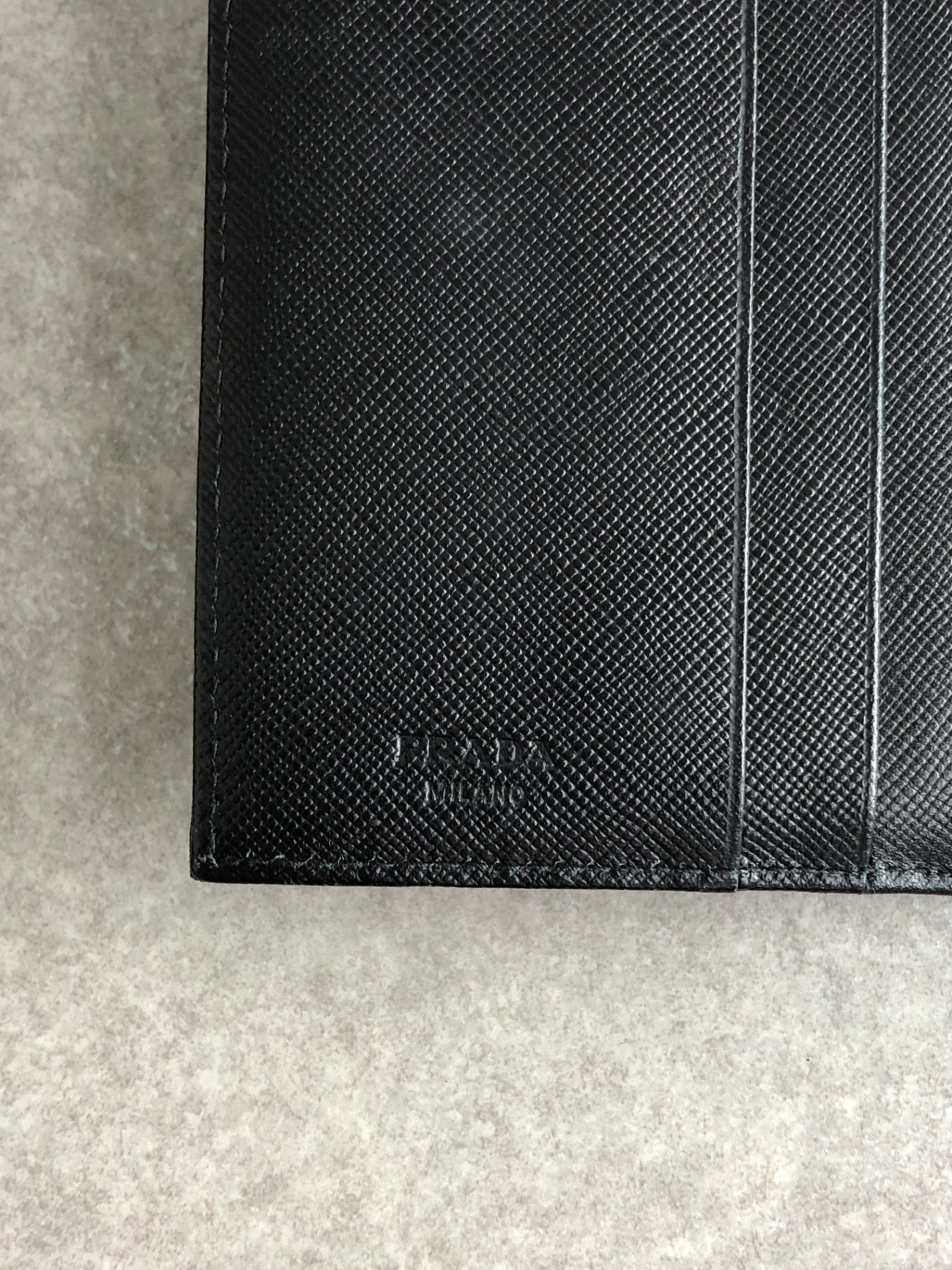 PRADA Triangle Logo Trifold Wallet Black Vintage vdir46