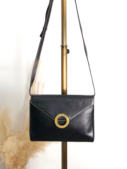 CELINE Circle Logo Shoulder bag Black Vintage 3sg788