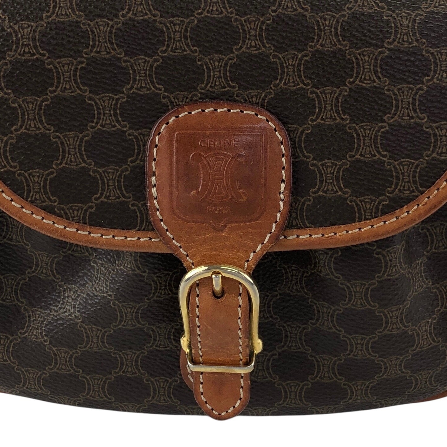 CELINE Macadam Blason Front Buckle  Shoulder bag Brown Vintage gzgnsp