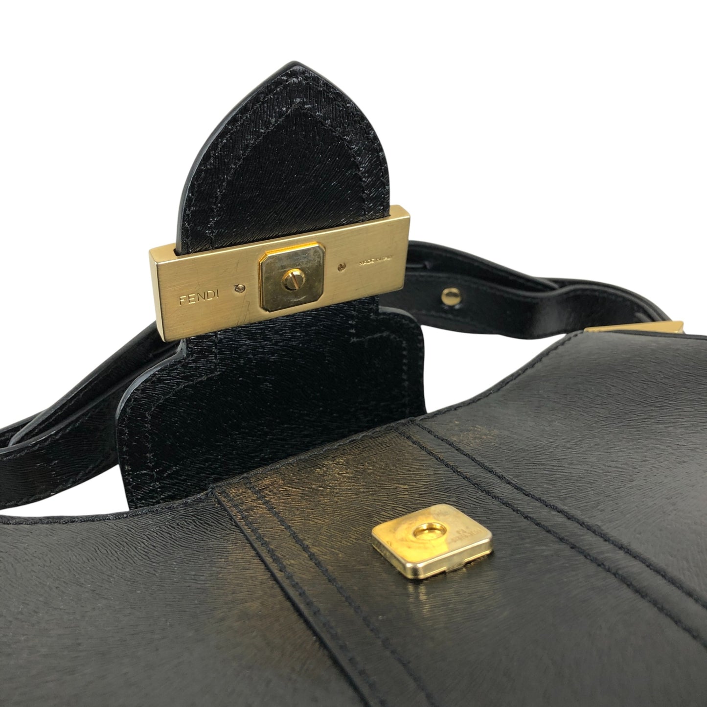 FENDI Logo Shoulder bag Black Vintage zjfy53