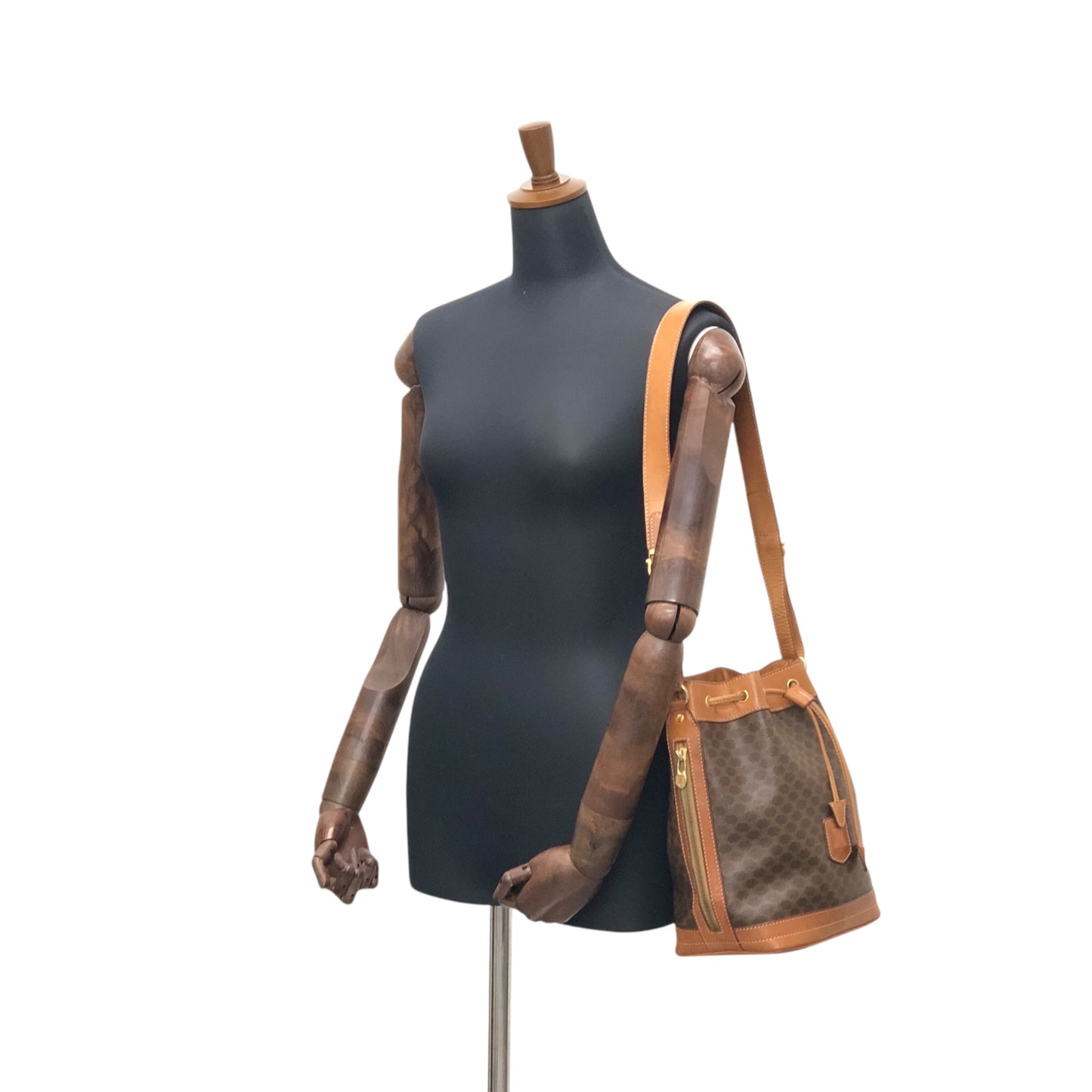 CELINE Macadam Blason Drawstring Shoulder bag Brown Vintage e8wkxg