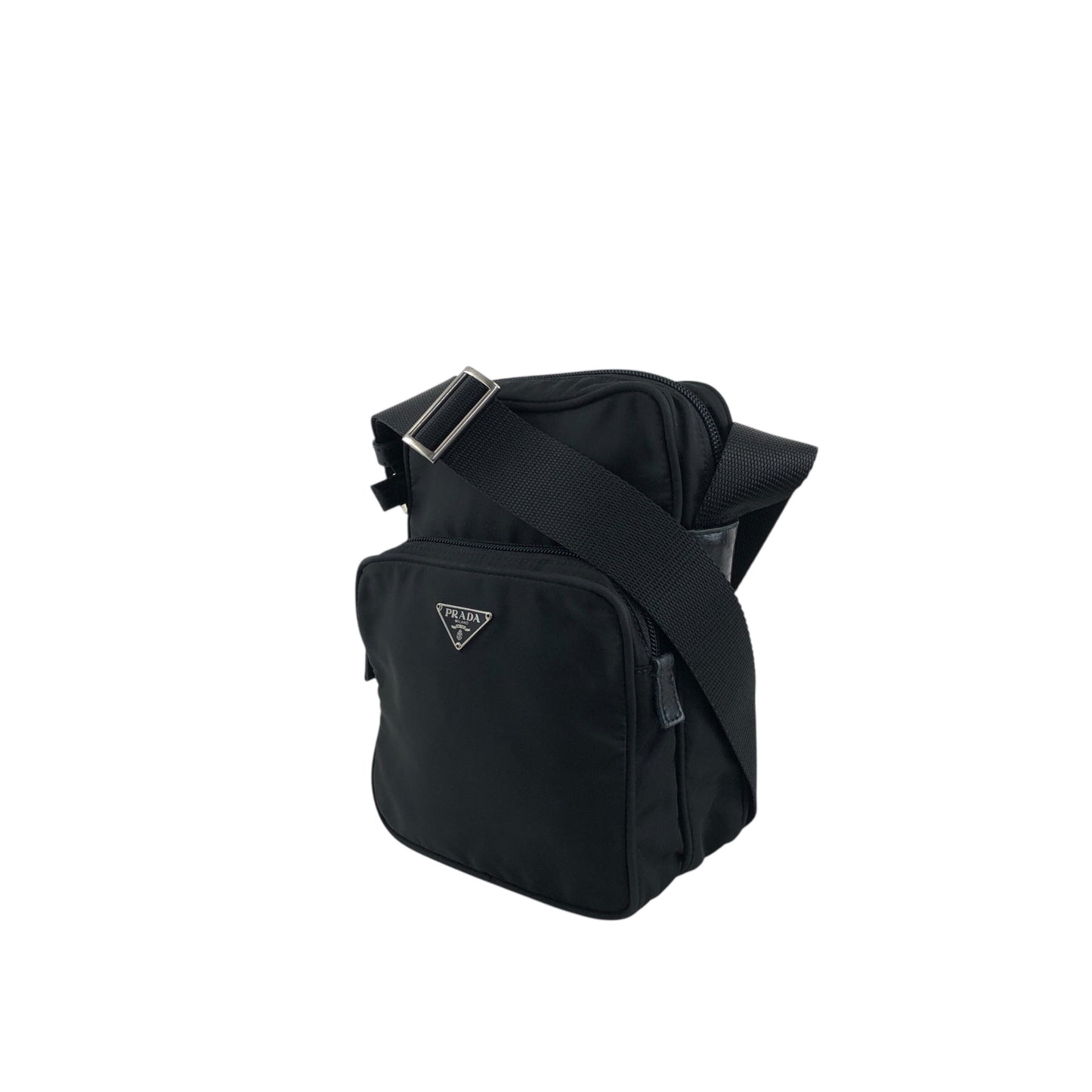 PRADA Tessuto Triangle Logo Shoulder bag Black Vintage 2ctkw3