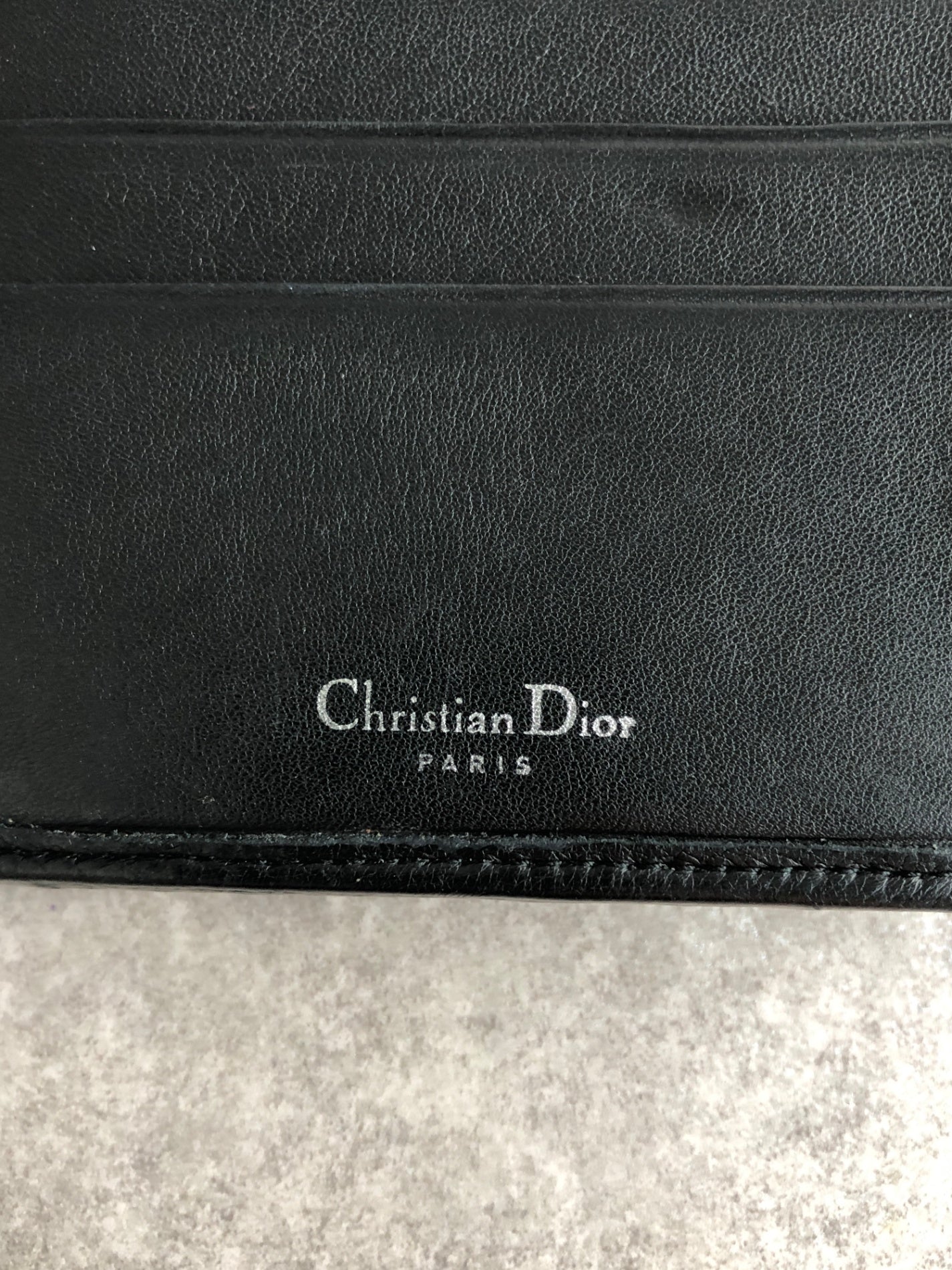 Christian Dior Cannage Logo Charm Trifold Wallet Black Vintage tsk2vs