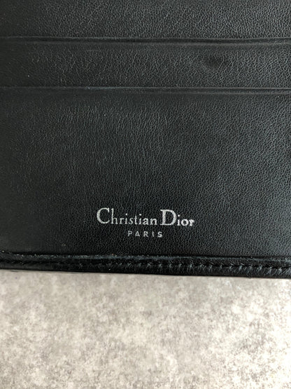 Christian Dior Cannage Logo Charm Trifold Wallet Black Vintage tsk2vs