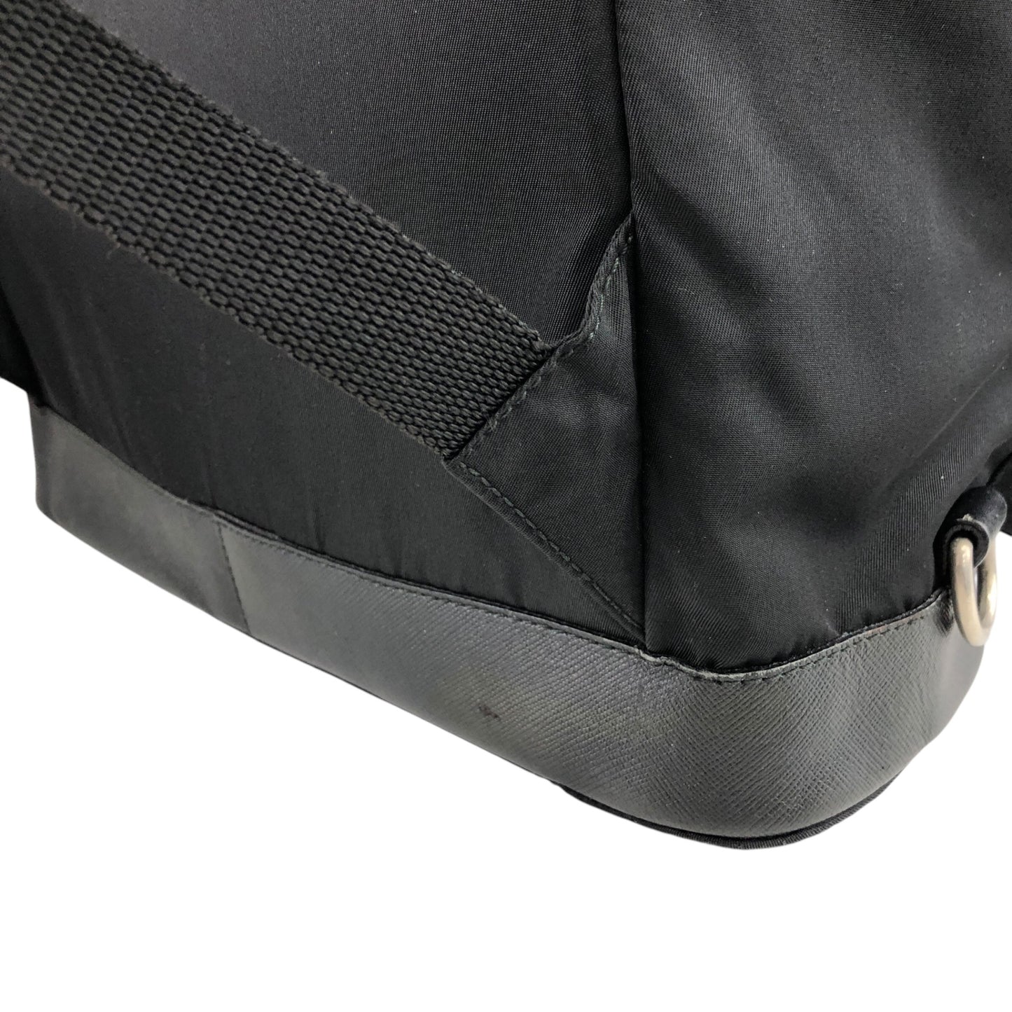PRADA Triangle Logo Front Belt Double Pocket Backpack Black Vintage 7wppf4