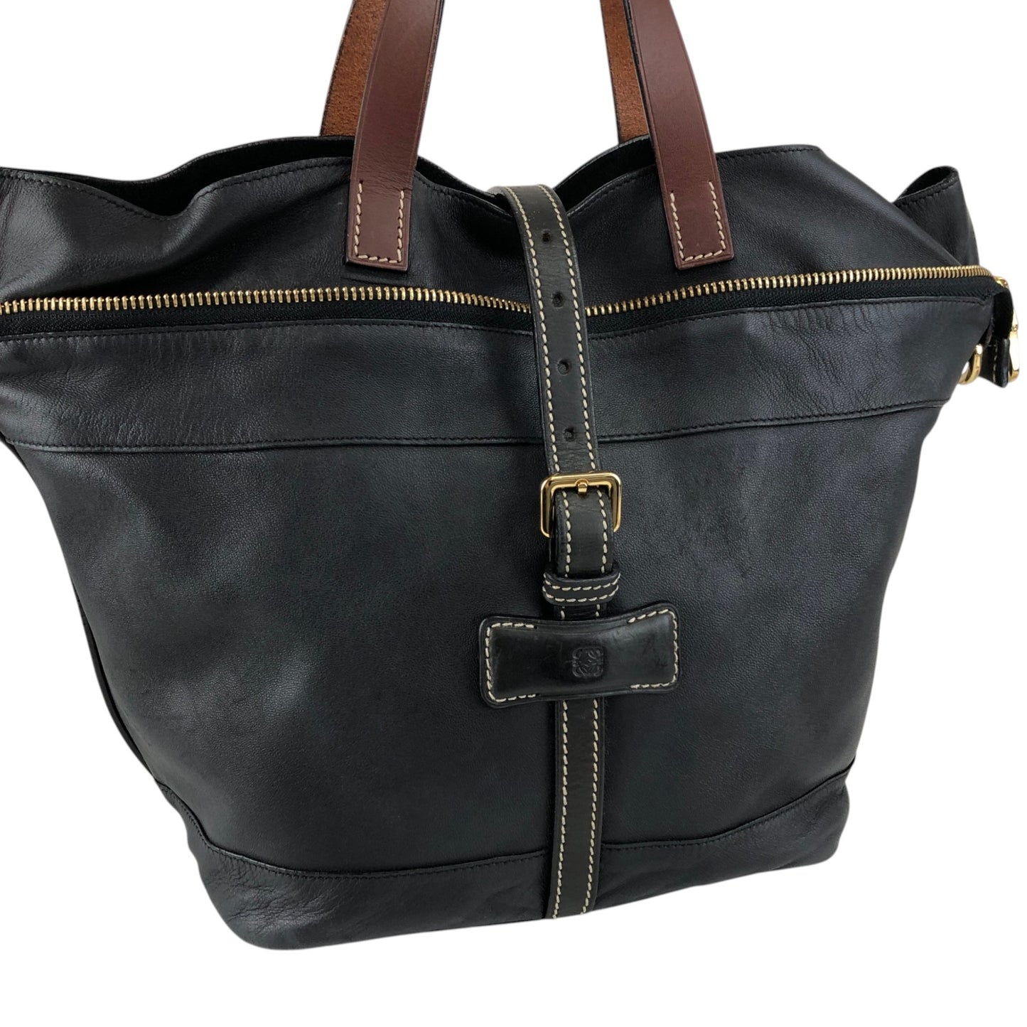 LOEWE Logo Front Buckle Two-way Handbag Shoulder bag Black Vintage pszdm6