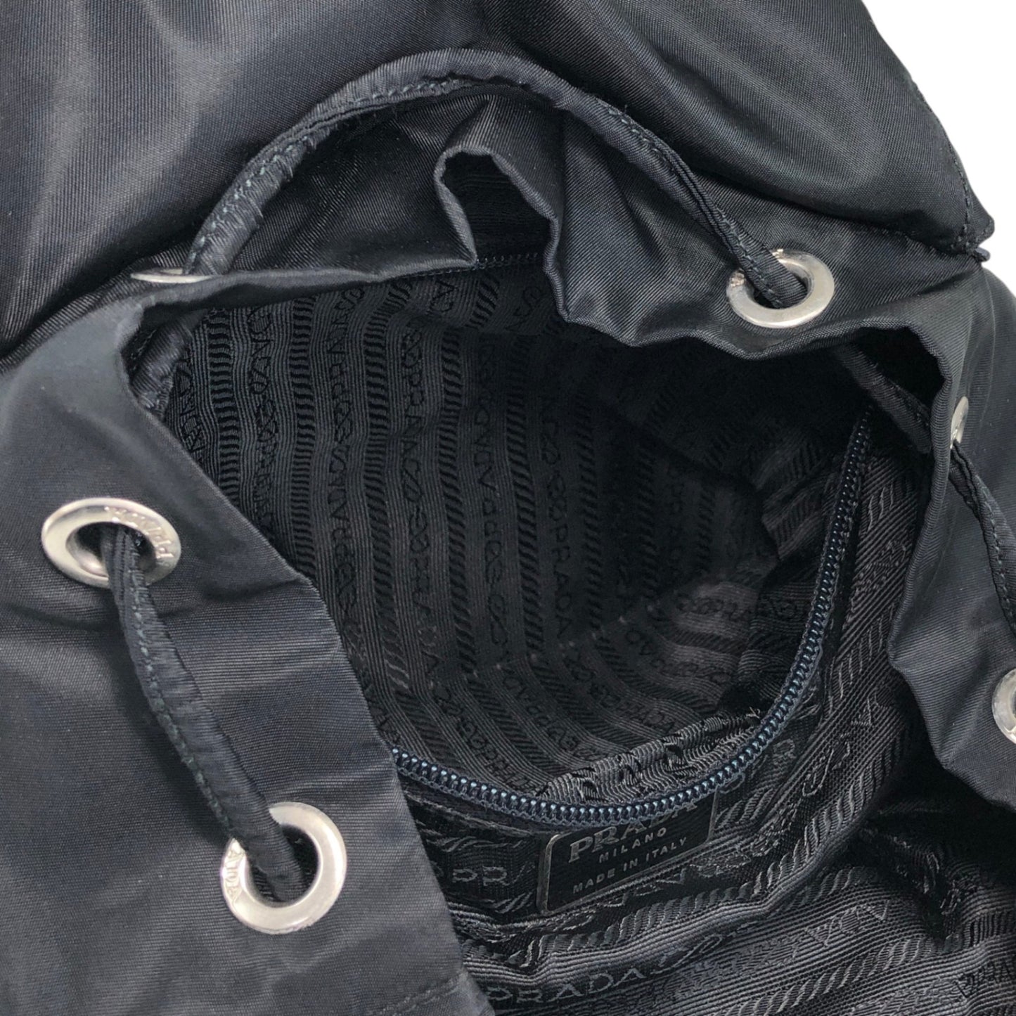 PRADA Tessuto Triangle Logo Front Buckle Double Pocket Backpack Black Vintage mkvbvj