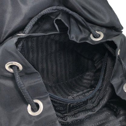 PRADA Tessuto Triangle Logo Front Buckle Double Pocket Backpack Black Vintage mkvbvj