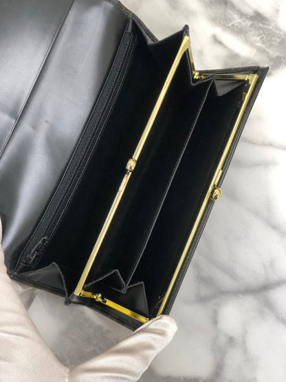 CELINE Macadam Logo Metal Clasp Long Wallet Black Vintage x577ej