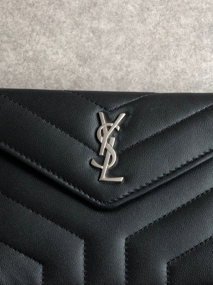Yves Saint Laurent YSL Logo Bias Stitch Coin Purse Black Vintage 2kycf2